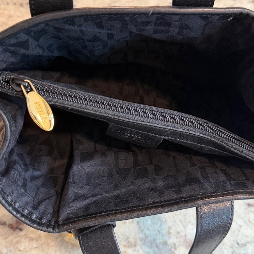 Furla Black Quilted Leather Tote with Gold Medallion - Picture 7 of 10